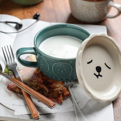 Ceramics Cute Bear Shiba Mug With Lid